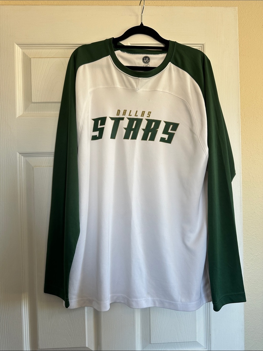 NHL White and Dark Green Raglan Crewneck Hockey Shirt